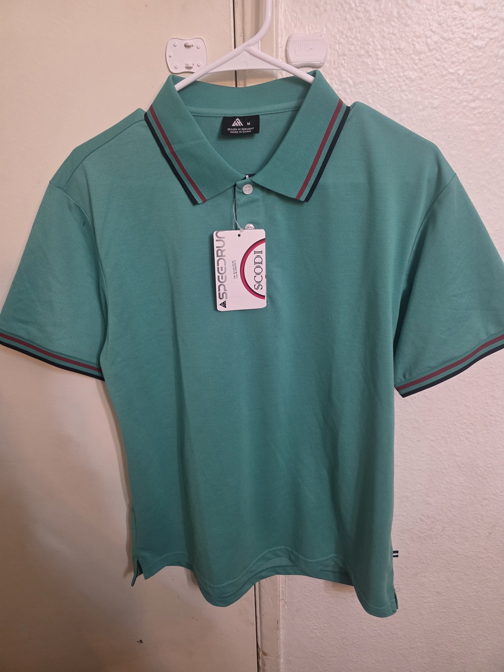 Men's Teal Polo with Contrast Stripe Collar - SCOOL